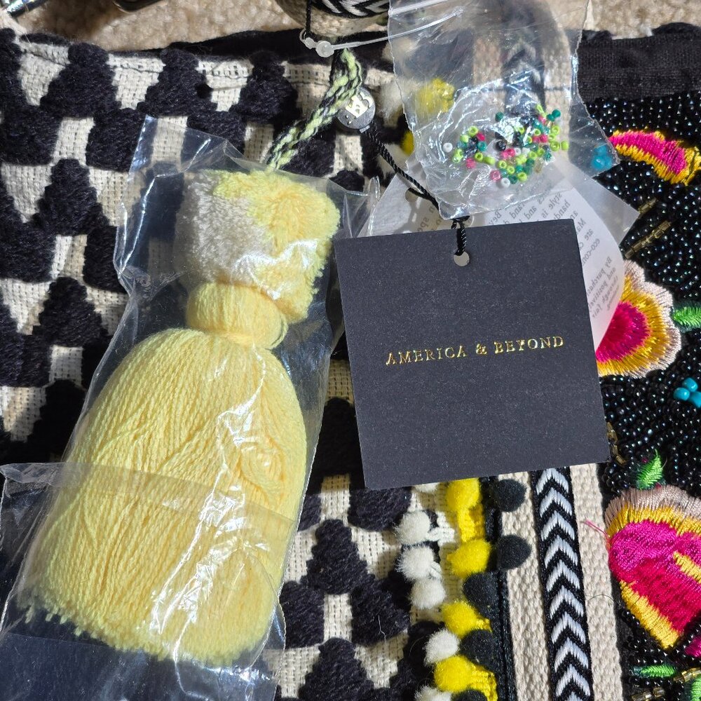 NWT America & Beyond Embellished Beaded Embroidered Tote--Midnight Butterflies - Picture 3 of 10